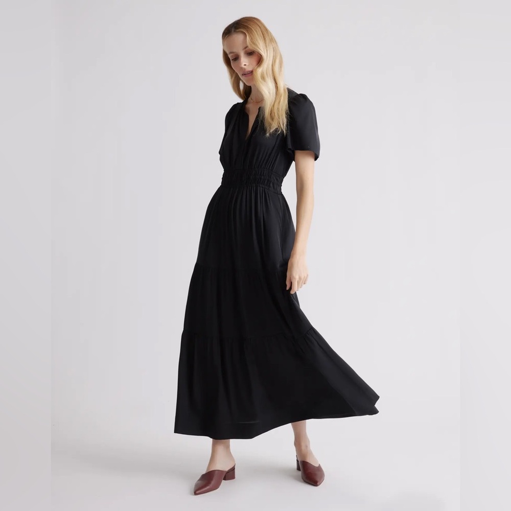 Women’s Black Maxi Dress with Smocked Waist